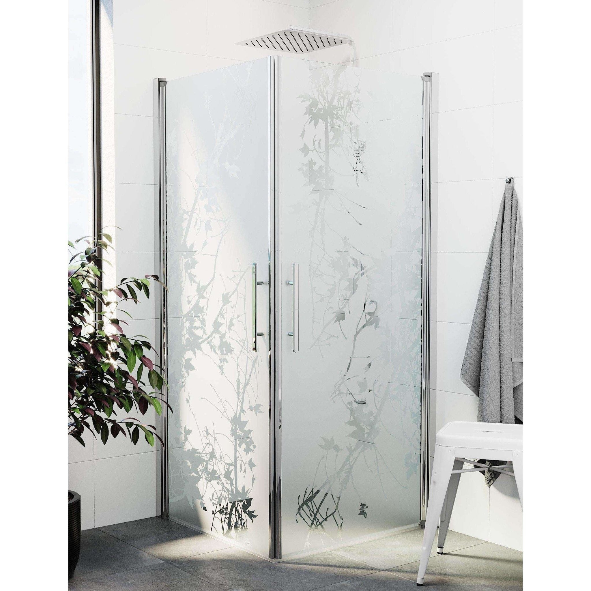 Fjäll Brusehjørne, Firkantet, Krom Profil, Frostet Decor Glas - HomeTomato - 36-101-60-54-00 - 8595677121285