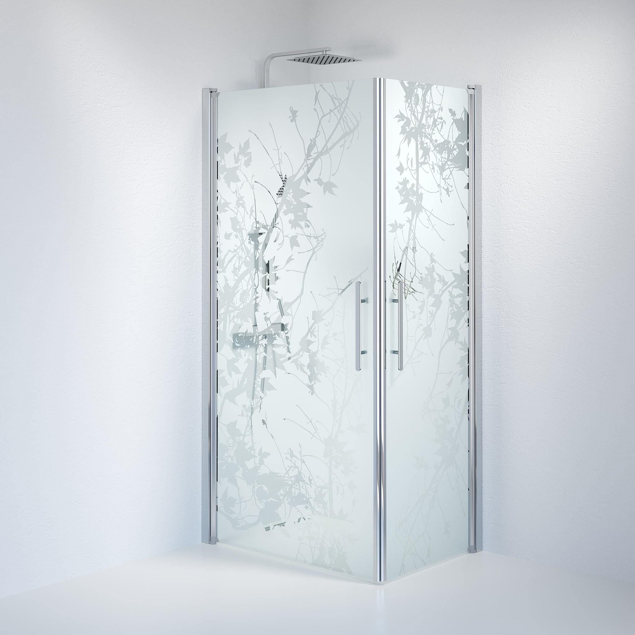 Fjäll Brusehjørne, Firkantet, Krom Profil, Frostet Decor Glas - HomeTomato - 36-701-60-54-00 - 8595677120240