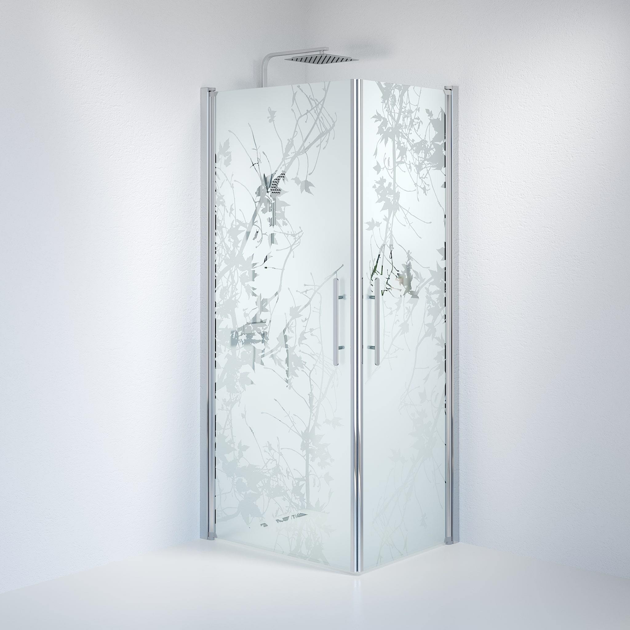 Fjäll Brusehjørne, Firkantet, Krom Profil, Frostet Decor Glas - HomeTomato - 36-709-60-54-00 - 8595677120509