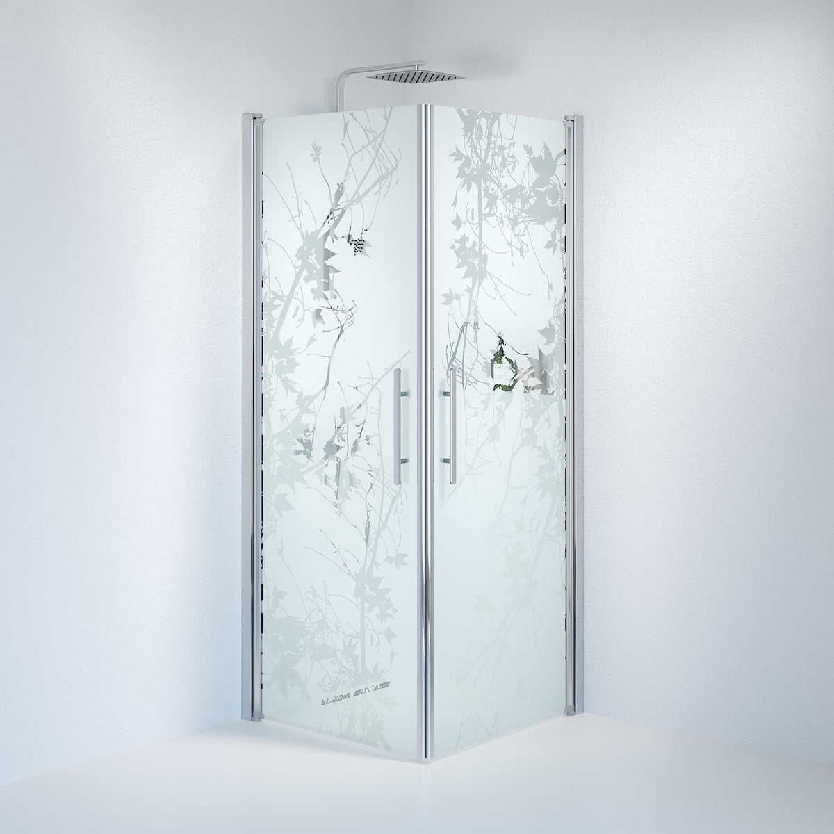 Fjäll Brusehjørne, Firkantet, Krom Profil, Frostet Decor Glas - HomeTomato - 36-101-60-54-00 - 8595677121285