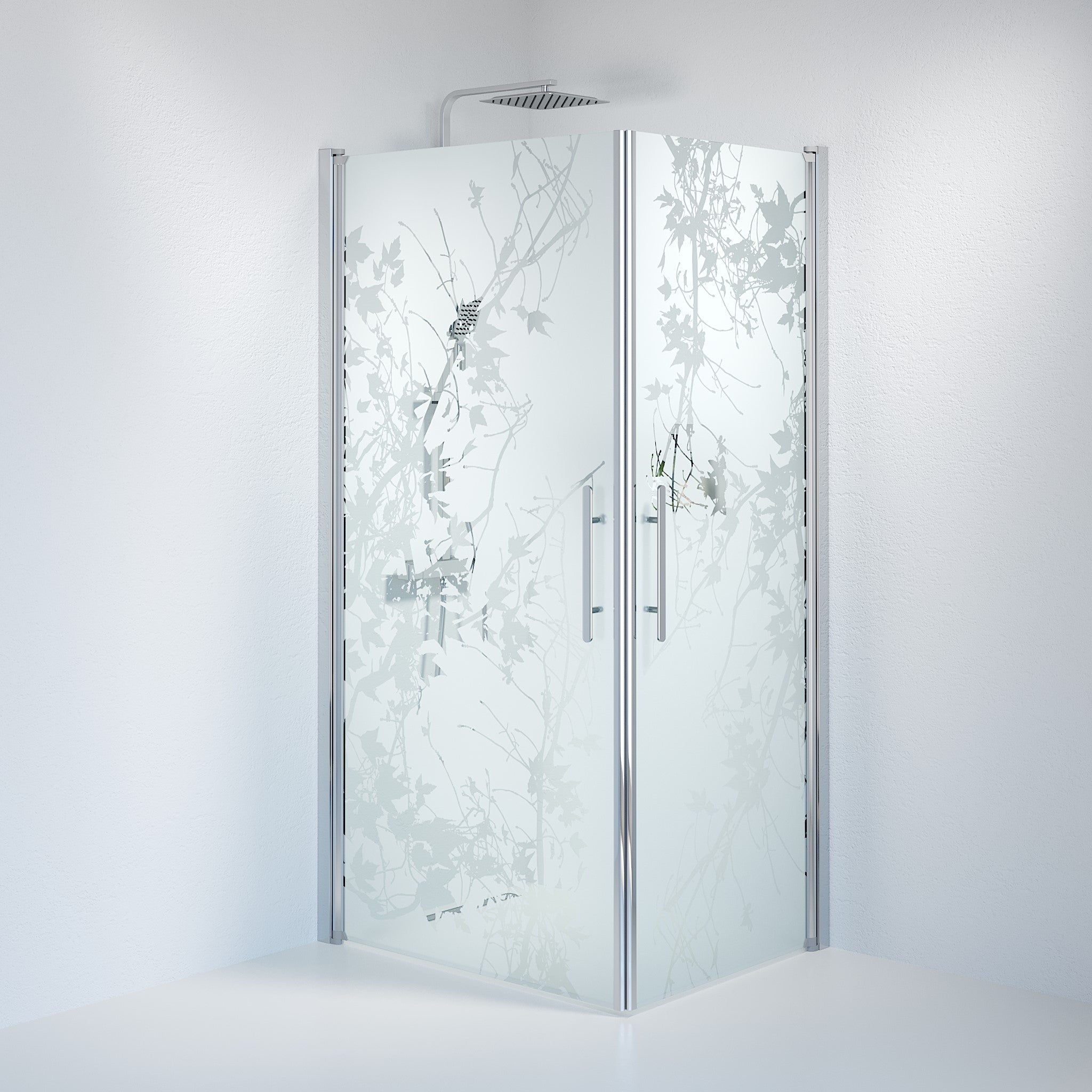 Fjäll Brusehjørne, Firkantet, Krom Profil, Frostet Decor Glas - HomeTomato - 36-809-60-54-00 - 8595677120899