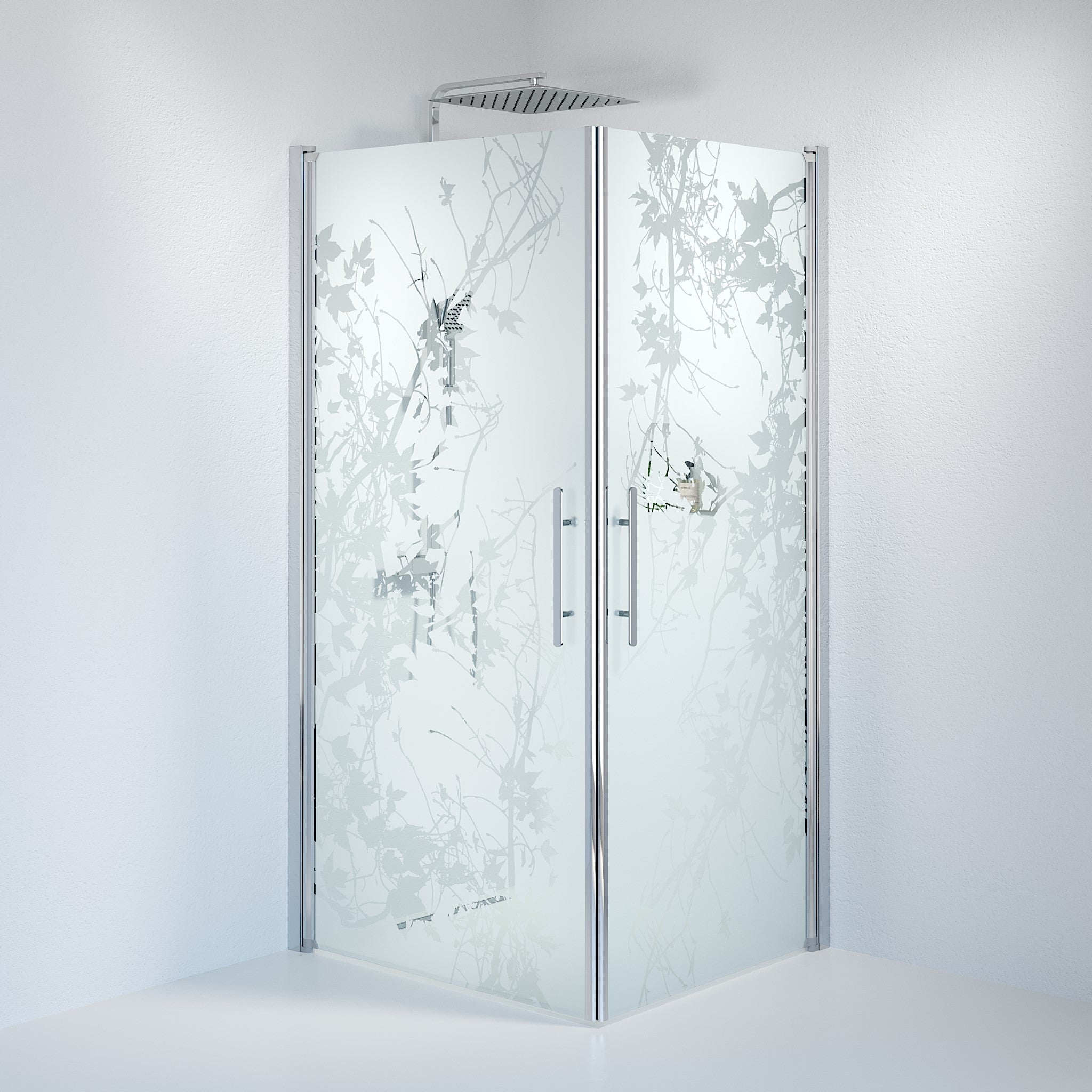 Fjäll Brusehjørne, Firkantet, Krom Profil, Frostet Decor Glas - HomeTomato - 36-901-60-54-00 - 8595677121155