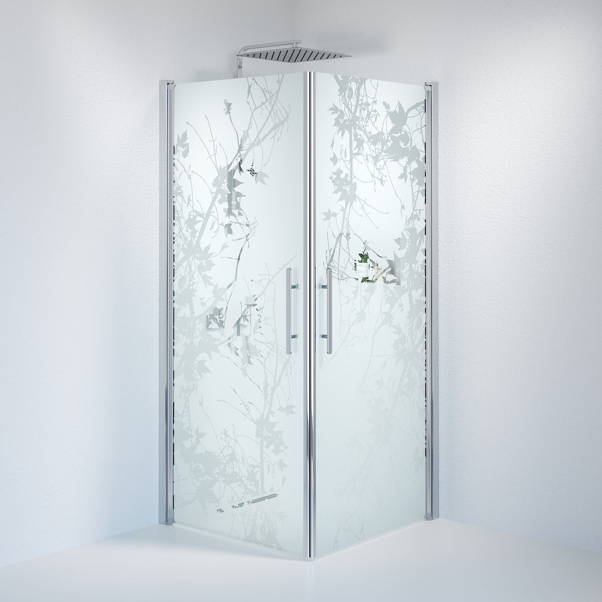 Fjäll Brusehjørne, Firkantet, Krom Profil, Frostet Decor Glas - HomeTomato - 36-909-60-54-00 - 8595677121025