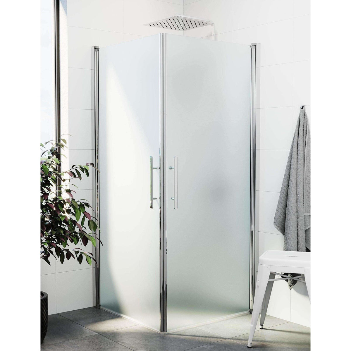 Fjäll Brusehjørne, Firkantet, Krom Profil, Frostet Glas - HomeTomato - 36-101-60-55-00 - 8595677121292