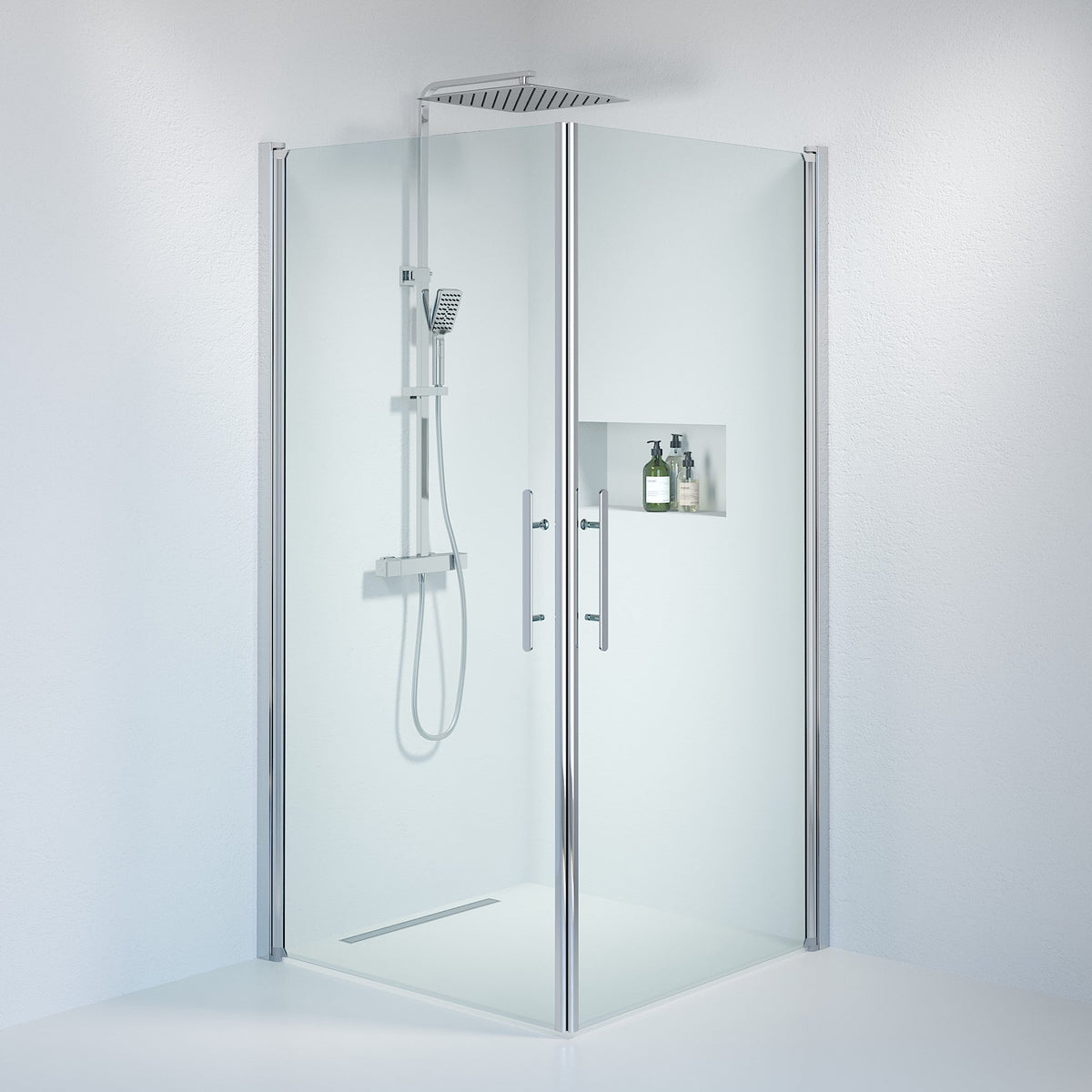 Fjäll Brusehjørne, Firkantet, Krom Profil, Klar Glas - HomeTomato - 36-101-60-50-00 - 8595677121278