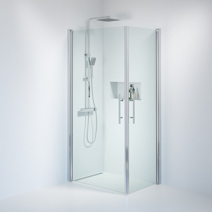 Fjäll Brusehjørne, Firkantet, Krom Profil, Klar Glas - HomeTomato - 36-701-60-50-00 - 8595677120233