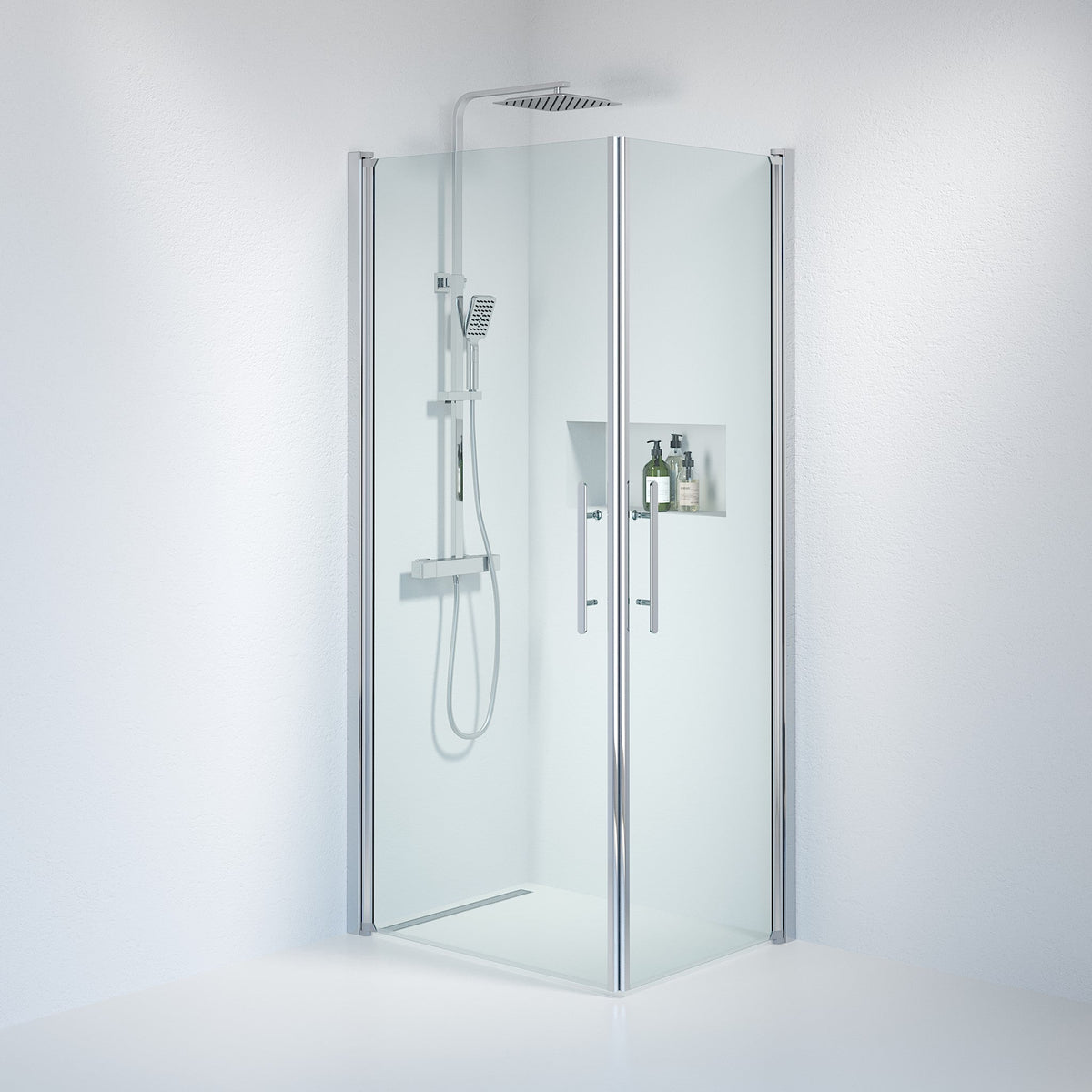 Fjäll Brusehjørne, Firkantet, Krom Profil, Klar Glas - HomeTomato - 36-709-60-50-00 - 8595677120493