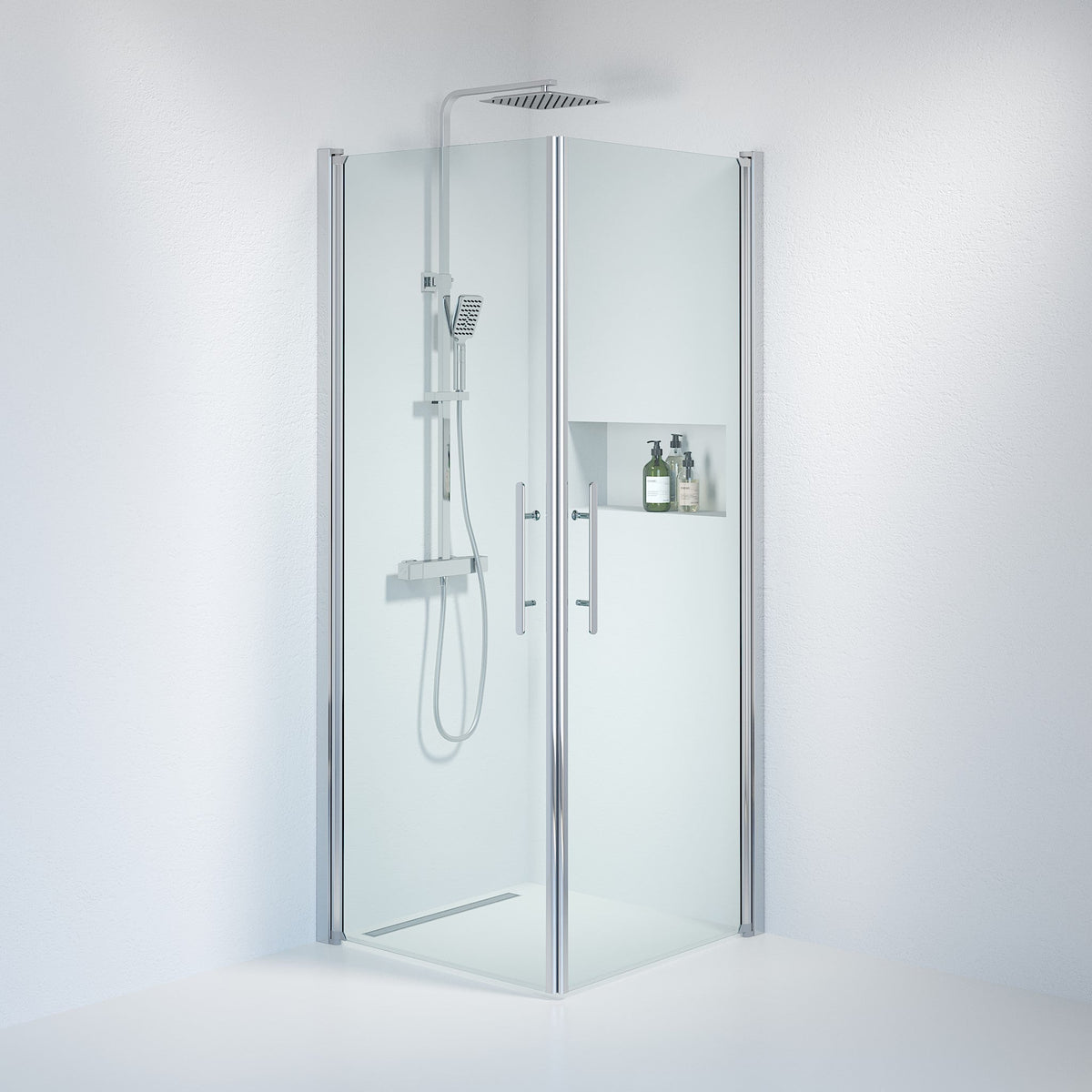 Fjäll Brusehjørne, Firkantet, Krom Profil, Klar Glas - HomeTomato - 36-808-60-50-00 - 8595677120752