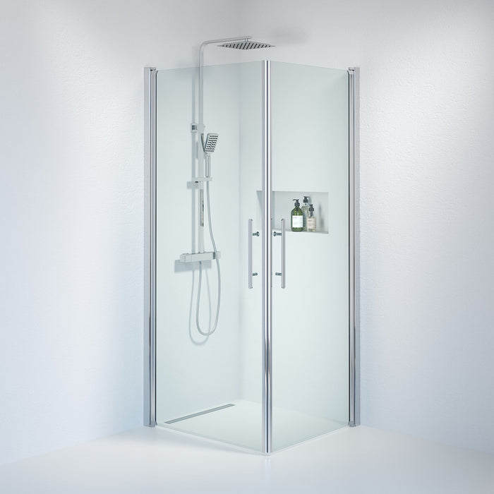 Fjäll Brusehjørne, Firkantet, Krom Profil, Klar Glas - HomeTomato - 36-809-60-50-00 - 8595677120882