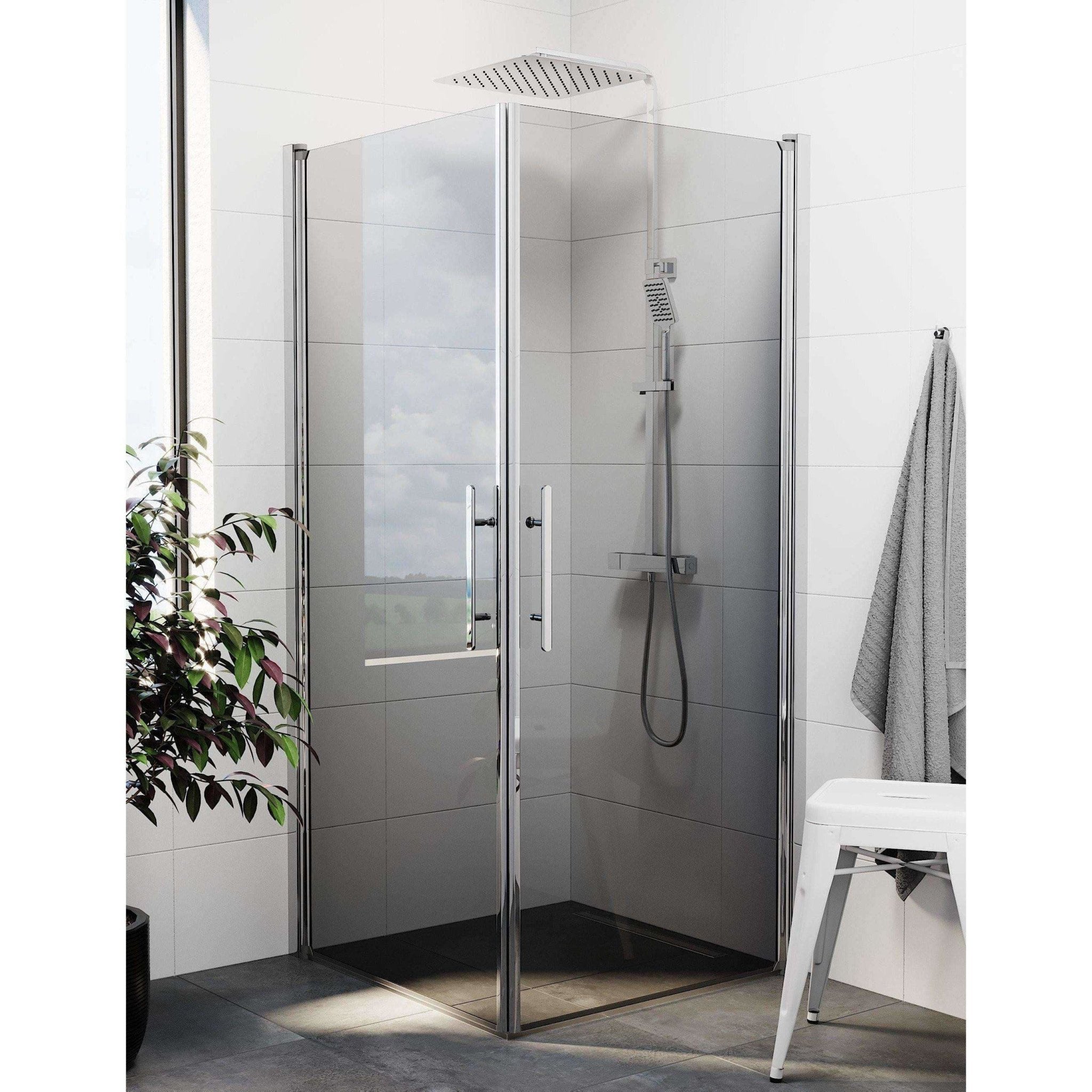 Fjäll Brusehjørne, Firkantet, Krom Profil, Tonet Glas - HomeTomato - 36-101-60-56-00 - 8595677121308