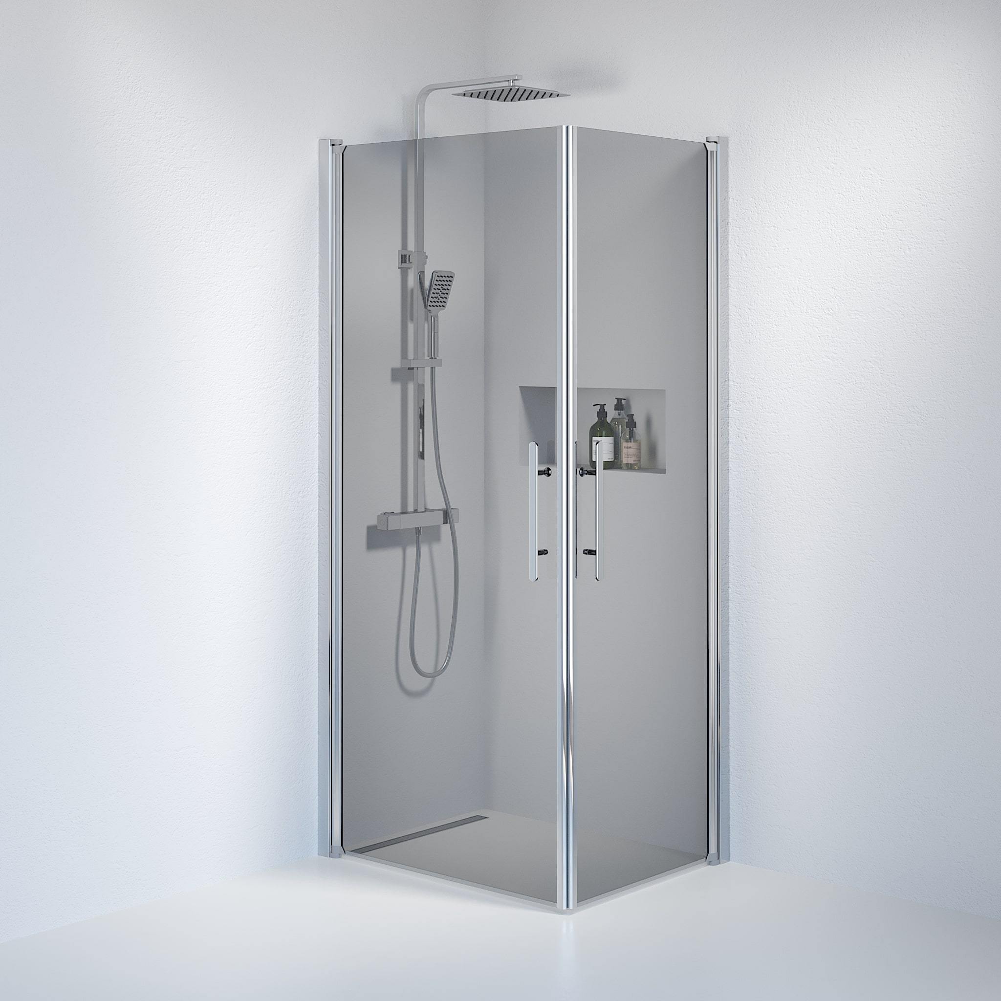 Fjäll Brusehjørne, Firkantet, Krom Profil, Tonet Glas - HomeTomato - 36-709-60-56-00 - 8595677120523