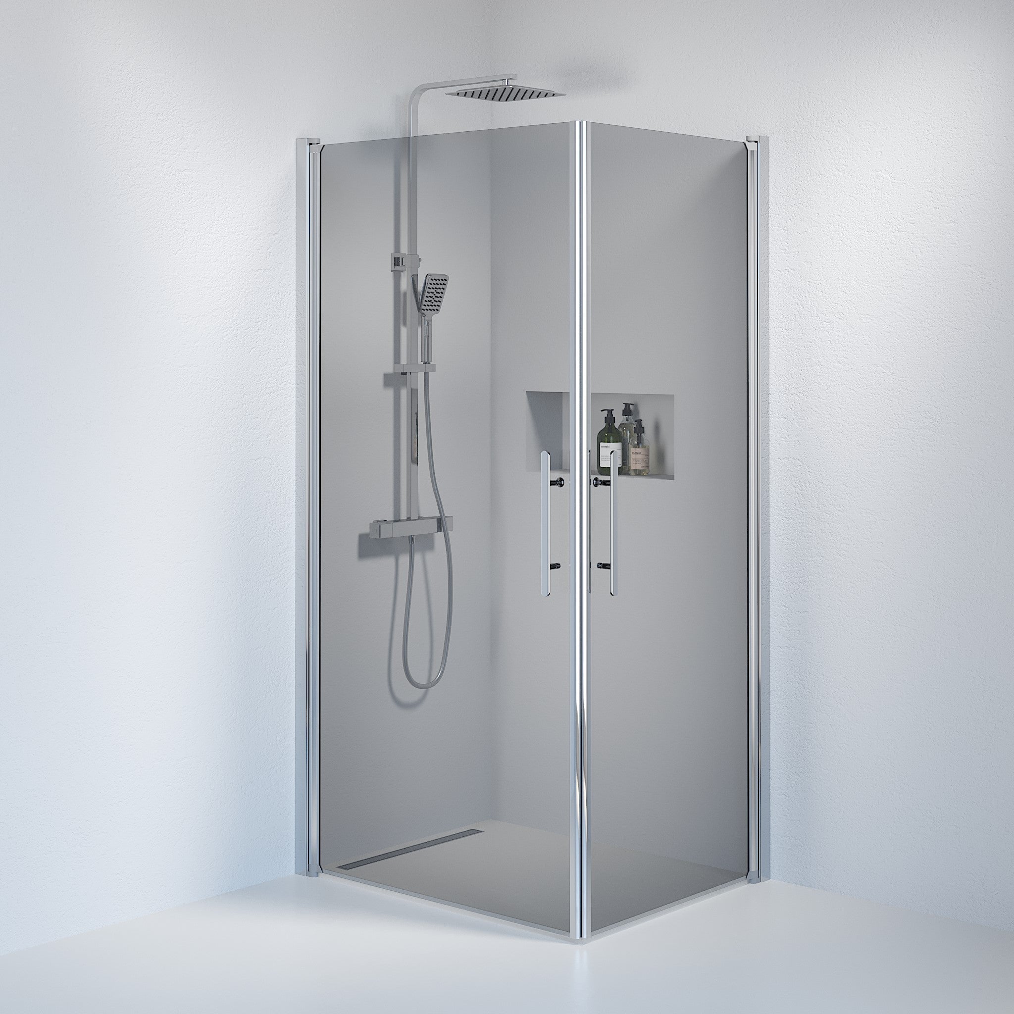 Fjäll Brusehjørne, Firkantet, Krom Profil, Tonet Glas - HomeTomato - 36-801-60-56-00 - 8595677120653