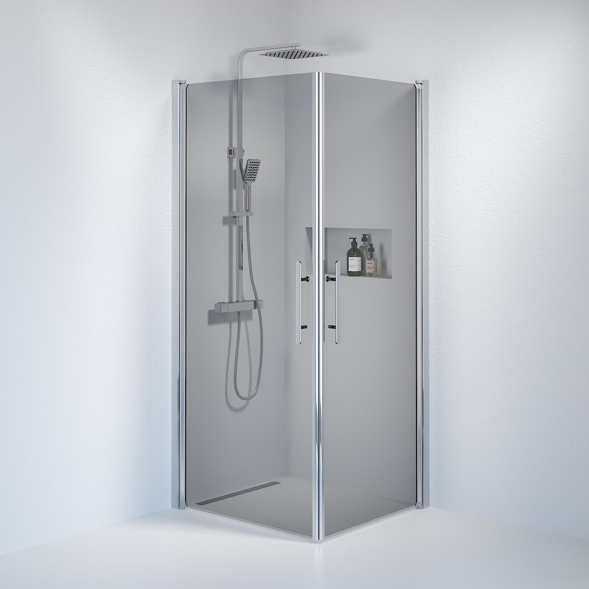 Fjäll Brusehjørne, Firkantet, Krom Profil, Tonet Glas - HomeTomato - 36-809-60-56-00 - 8595677120912