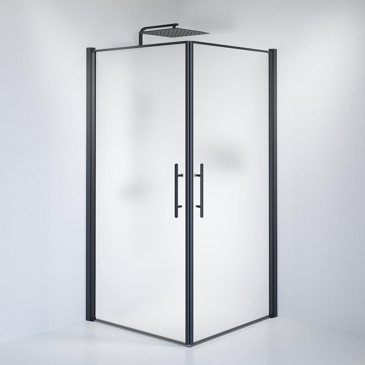 Fjäll Brusehjørne, Firkantet, Sort Profil, Frostet Glas - HomeTomato - 36-101-02-55-00 - 8595677121247