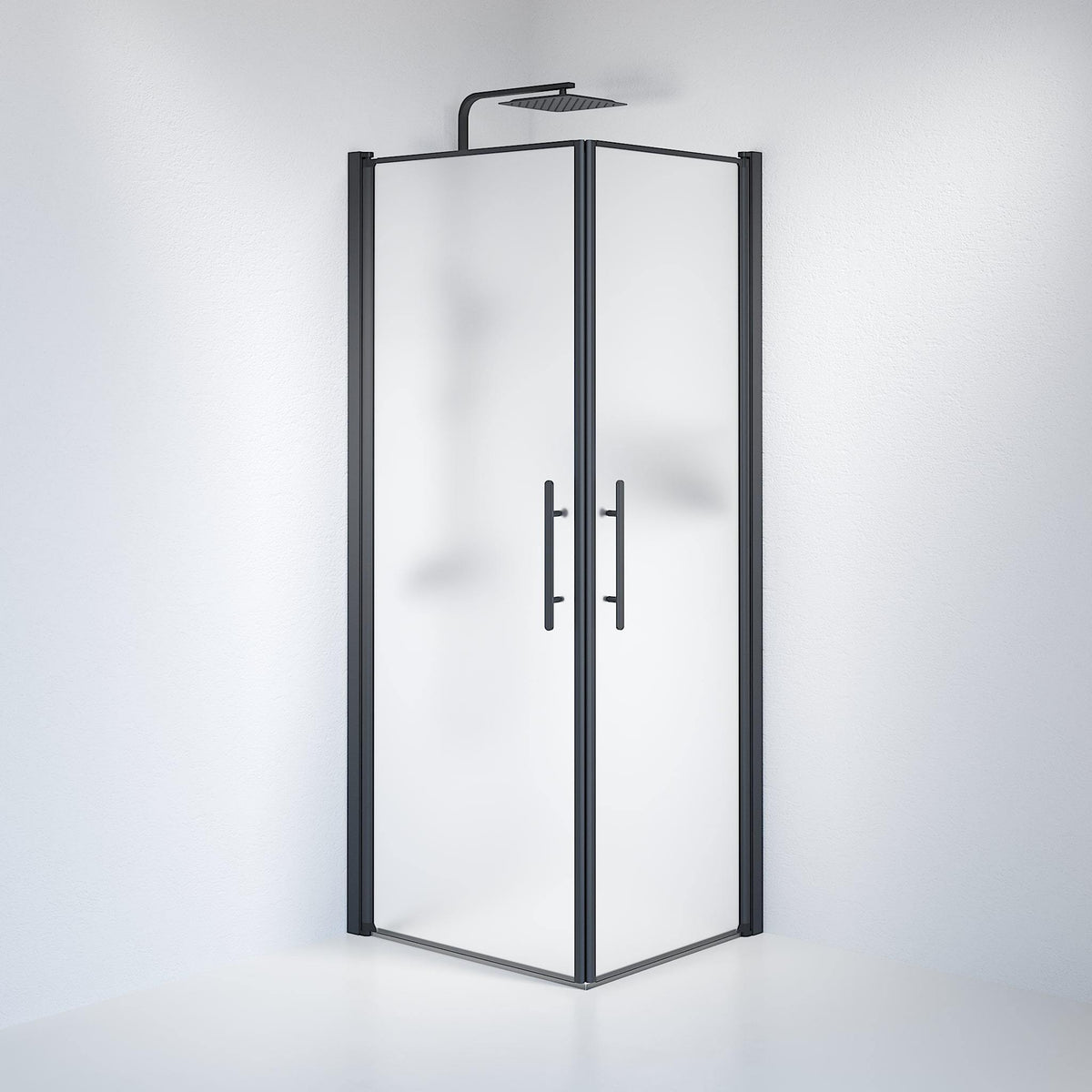 Fjäll Brusehjørne, Firkantet, Sort Profil, Frostet Glas - HomeTomato - 36-101-02-55-00 - 8595677121247