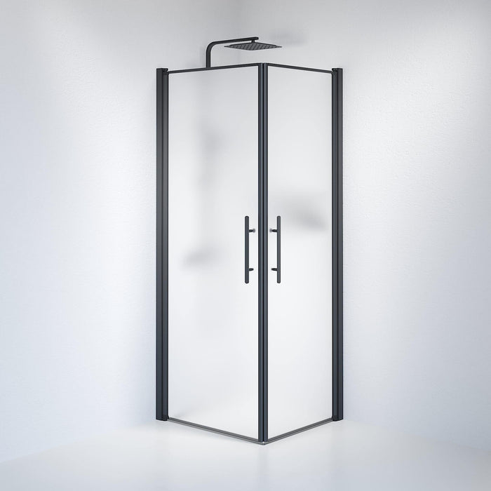 Fjäll Brusehjørne, Firkantet, Sort Profil, Frostet Glas - HomeTomato - 36-708-02-55-00 - 8595677120332