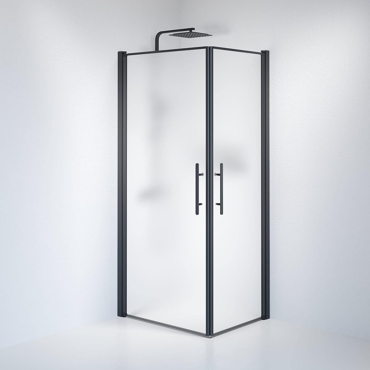 Fjäll Brusehjørne, Firkantet, Sort Profil, Frostet Glas - HomeTomato - 36-709-02-55-00 - 8595677120462