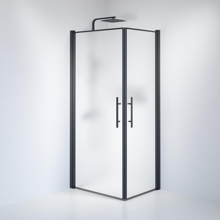 Fjäll Brusehjørne, Firkantet, Sort Profil, Frostet Glas - HomeTomato - 36-709-02-55-00 - 8595677120462