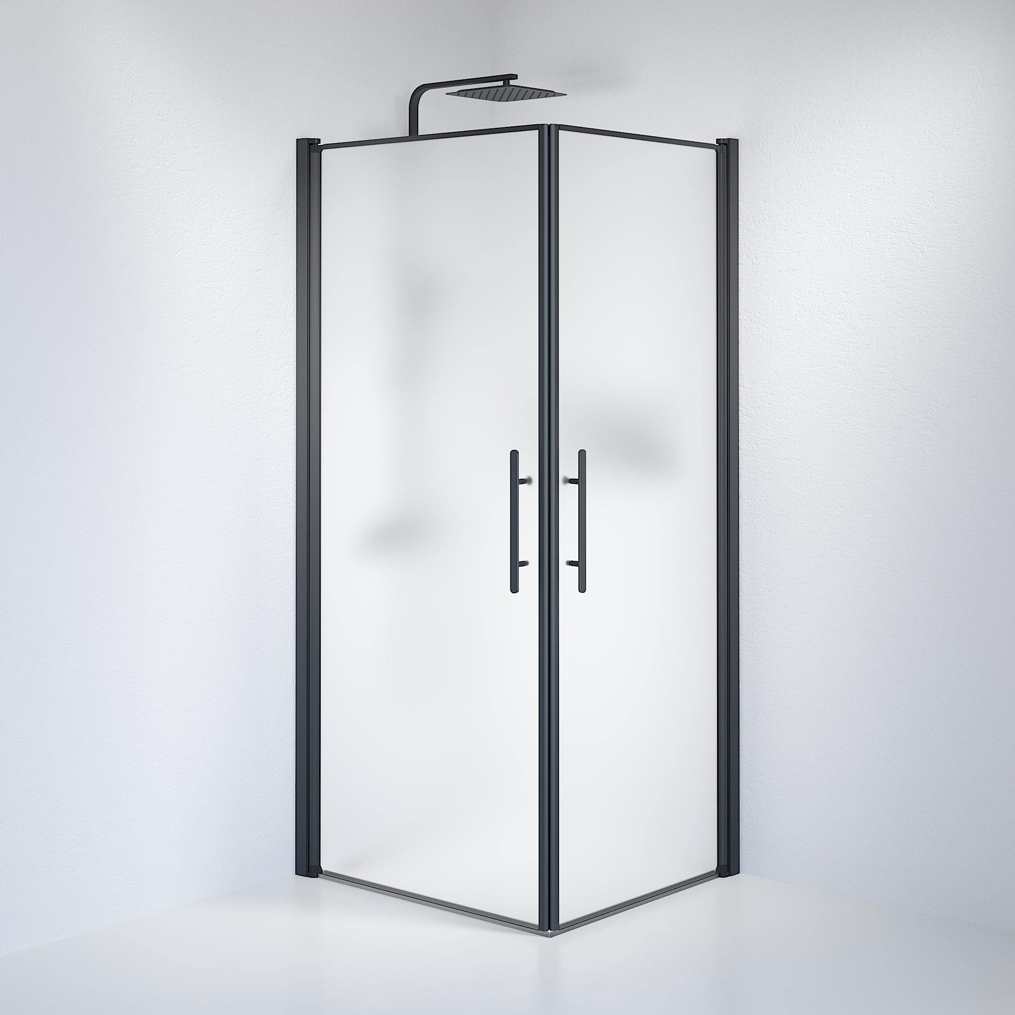 Fjäll Brusehjørne, Firkantet, Sort Profil, Frostet Glas - HomeTomato - 36-809-02-55-00 - 8595677120851