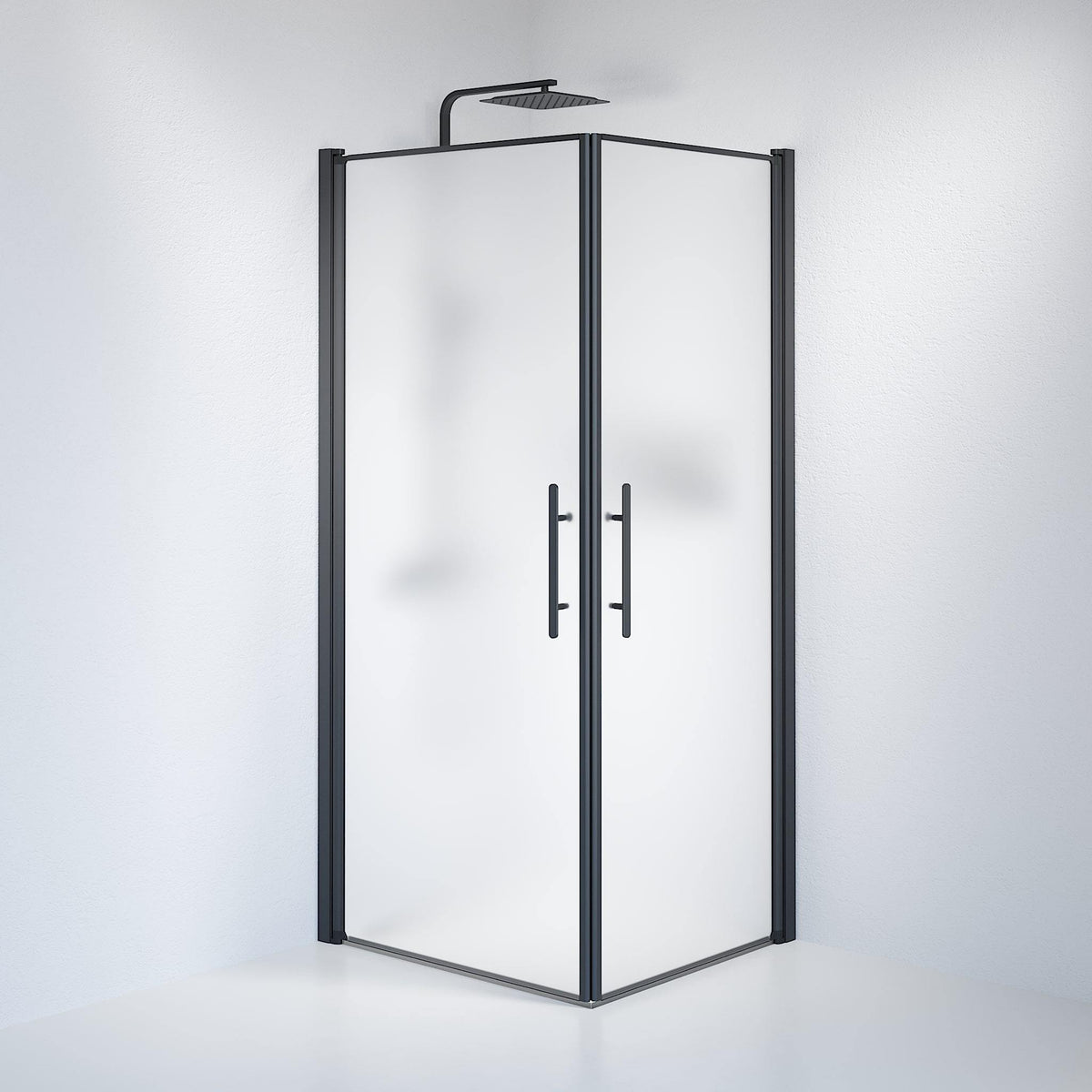 Fjäll Brusehjørne, Firkantet, Sort Profil, Frostet Glas - HomeTomato - 36-809-02-55-00 - 8595677120851