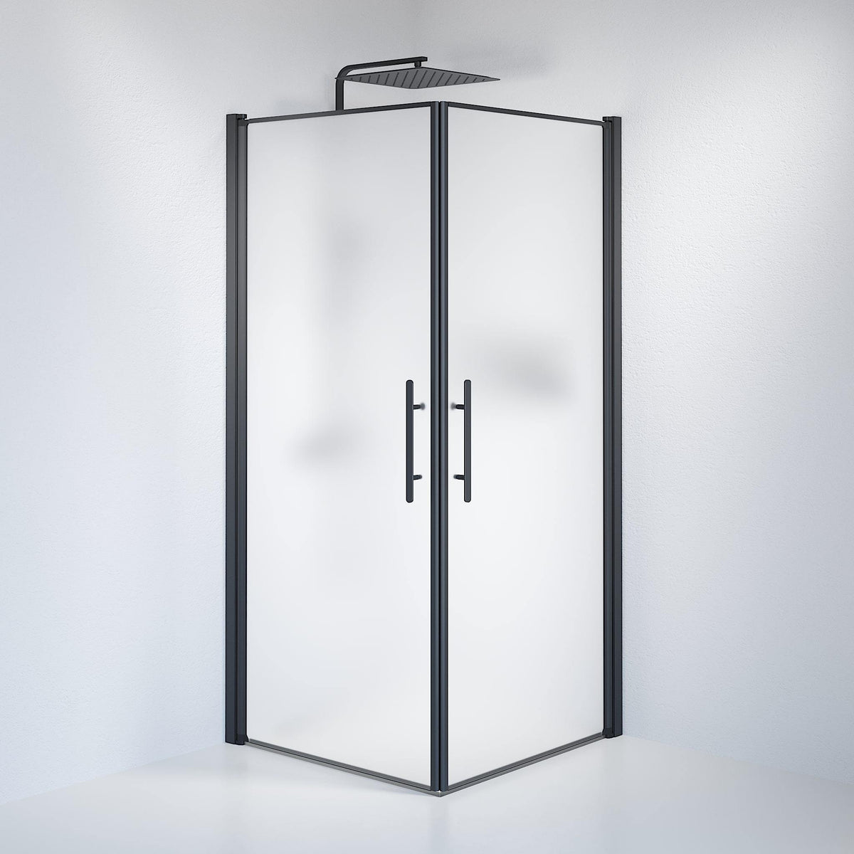 Fjäll Brusehjørne, Firkantet, Sort Profil, Frostet Glas - HomeTomato - 36-909-02-55-00 -