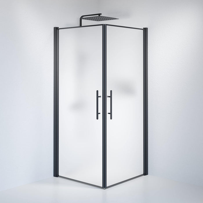 Fjäll Brusehjørne, Firkantet, Sort Profil, Frostet Glas - HomeTomato - 36-909-02-55-00 -