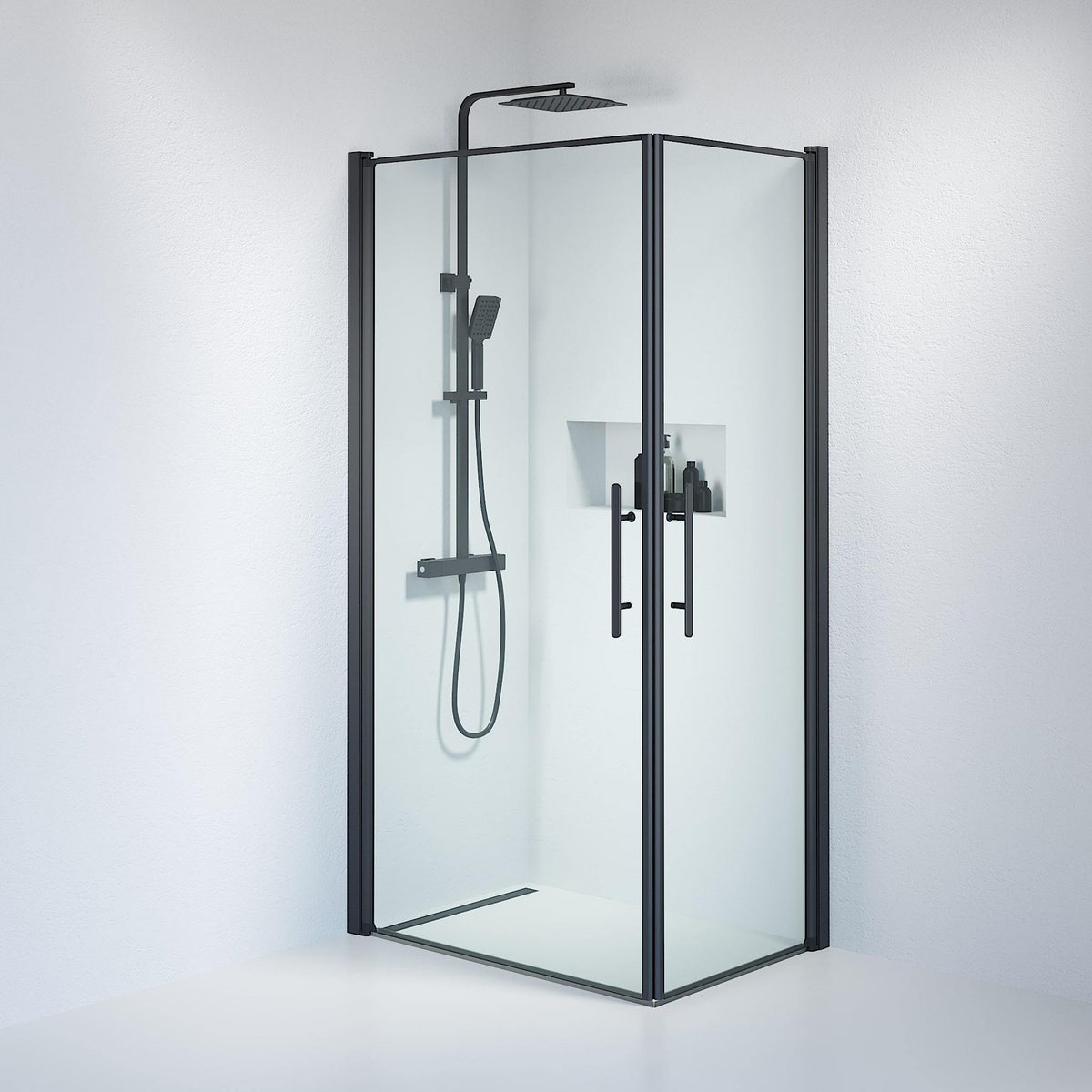 Fjäll Brusehjørne, Firkantet, Sort Profil, Klar Glas - HomeTomato - 36-701-02-50-00 - 8595677120189