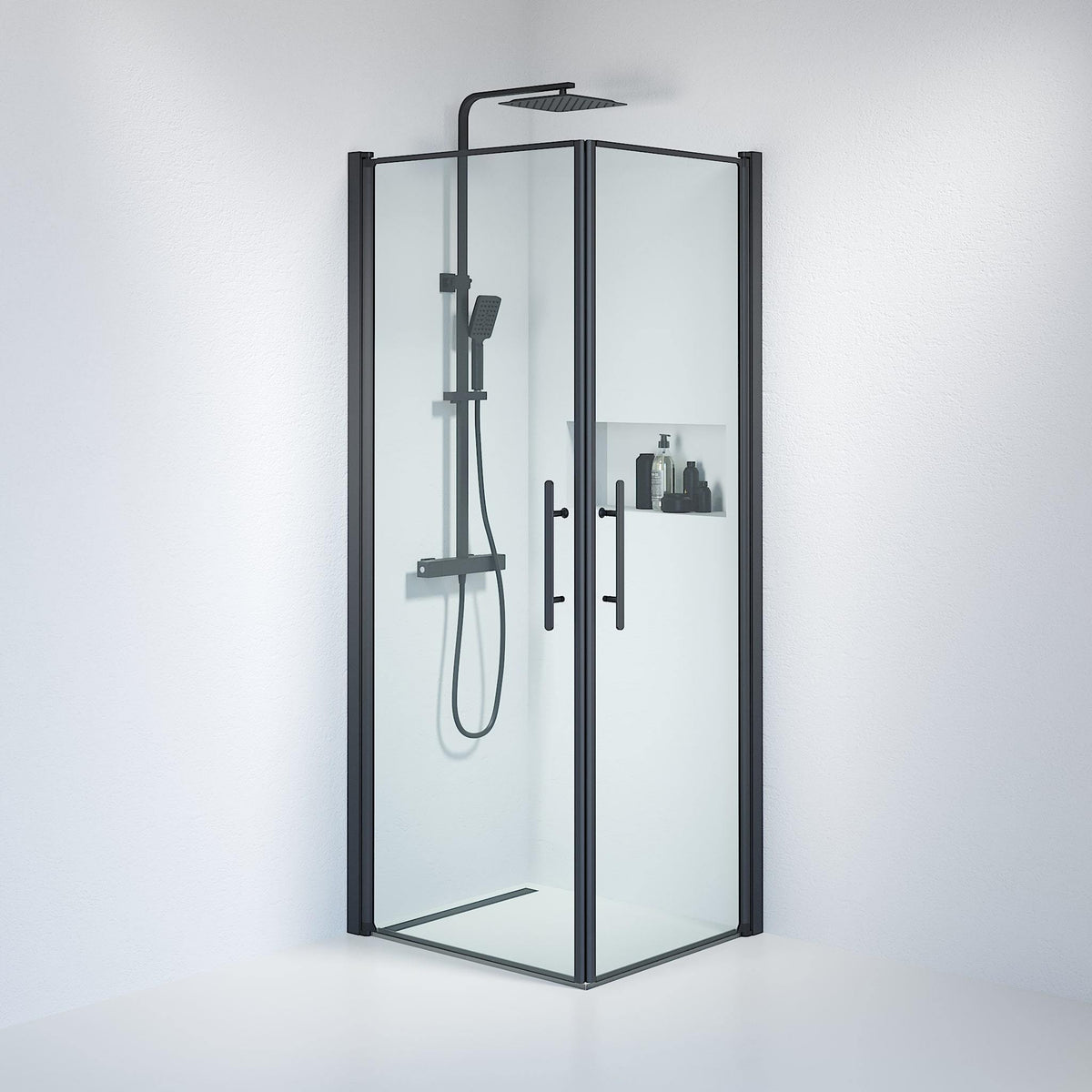 Fjäll Brusehjørne, Firkantet, Sort Profil, Klar Glas - HomeTomato - 36-101-02-50-00 - 8595677121223