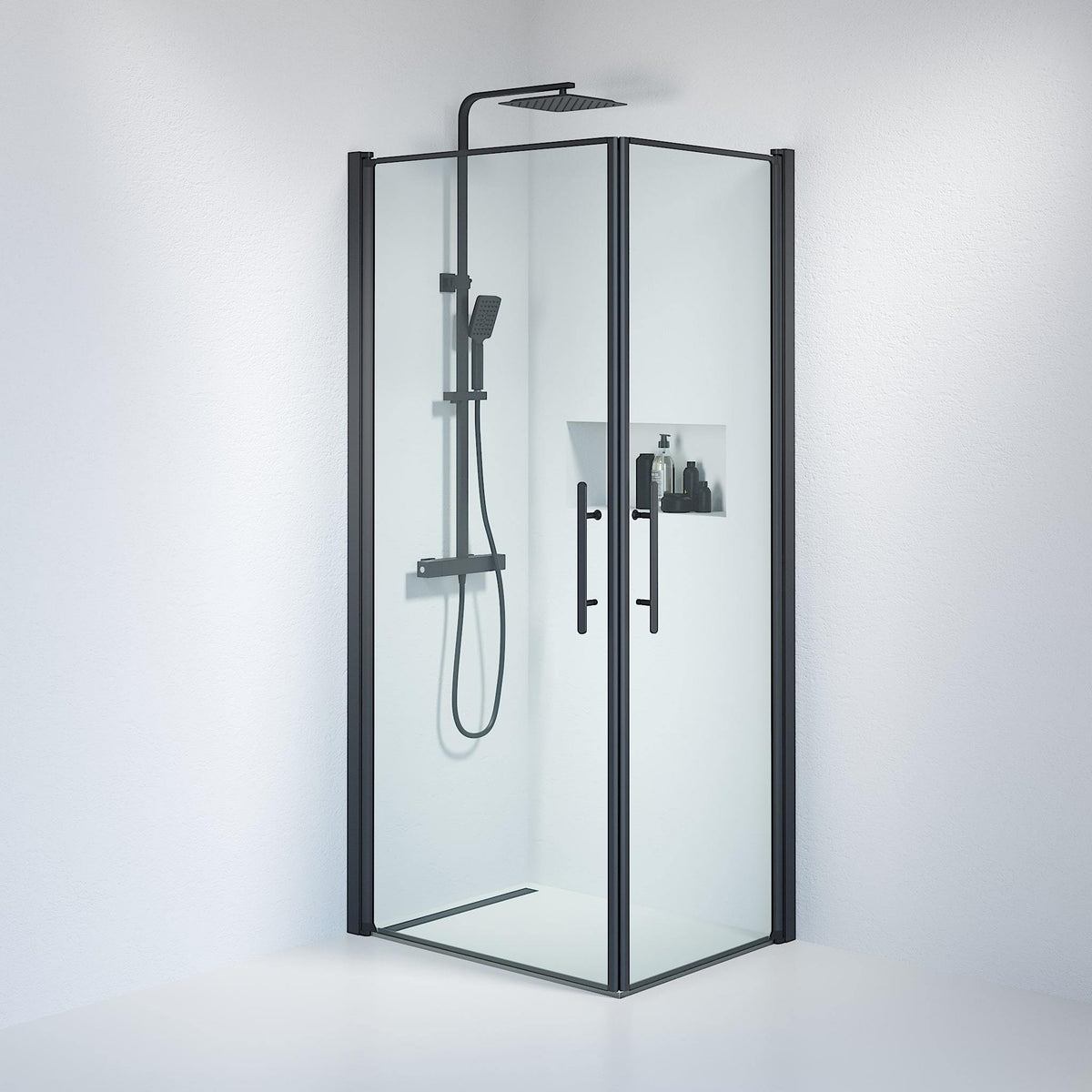 Fjäll Brusehjørne, Firkantet, Sort Profil, Klar Glas - HomeTomato - 36-709-02-50-00 - 8595677120448