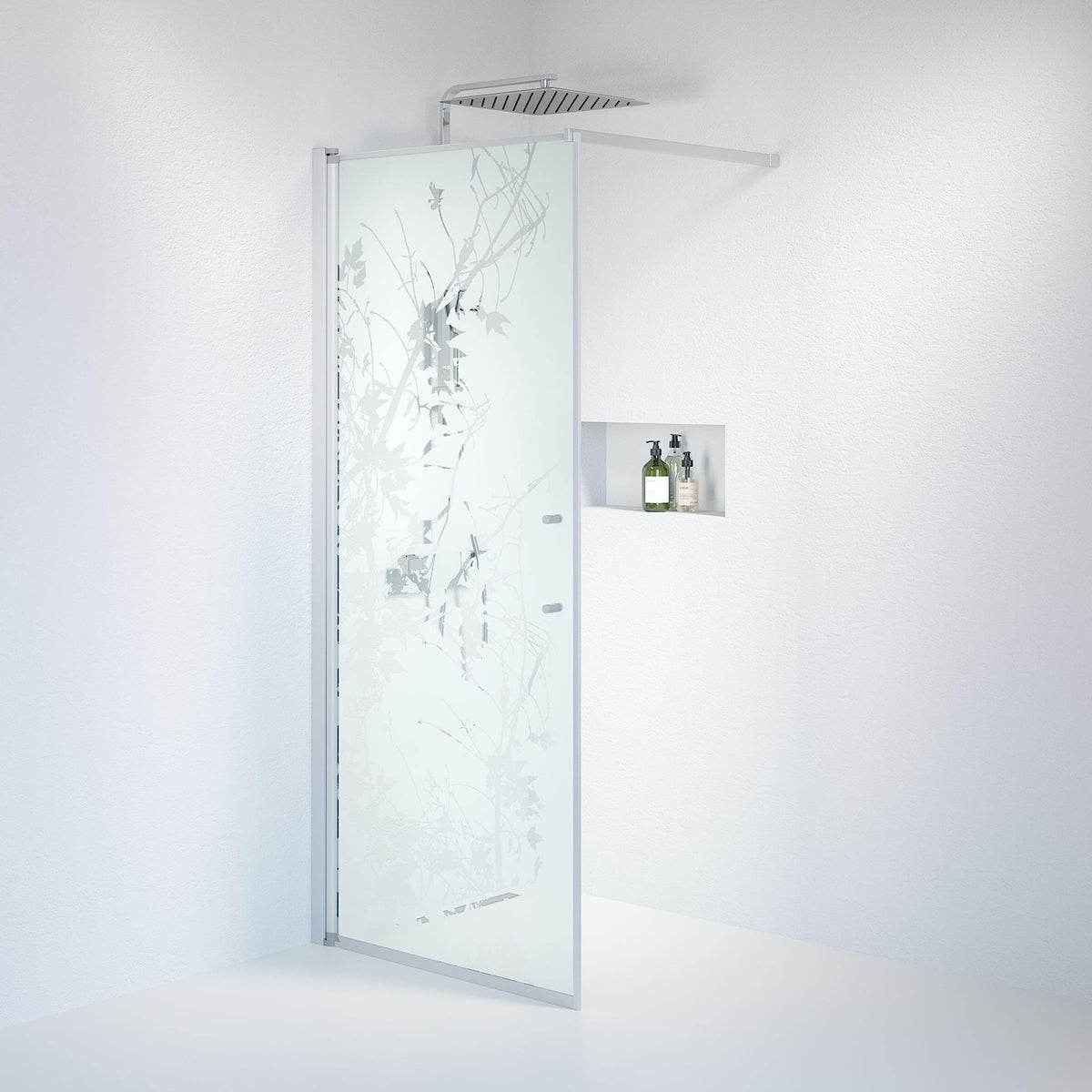Fjäll Brusevæg, Børstet Aluminium Profil, Frostet Decor Glas - HomeTomato - 39-090-67-54-00 - 8595677121711
