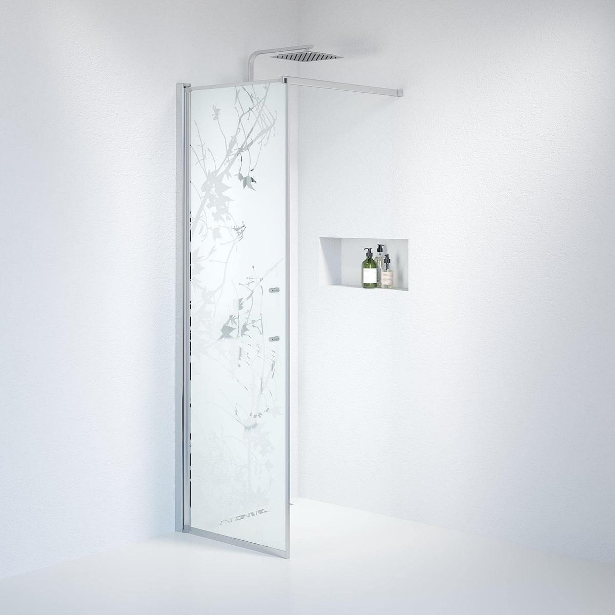 Fjäll Brusevæg, Krom Profil, Frostet Decor Glas - HomeTomato - 39-070-60-54-00 - 8595677121414