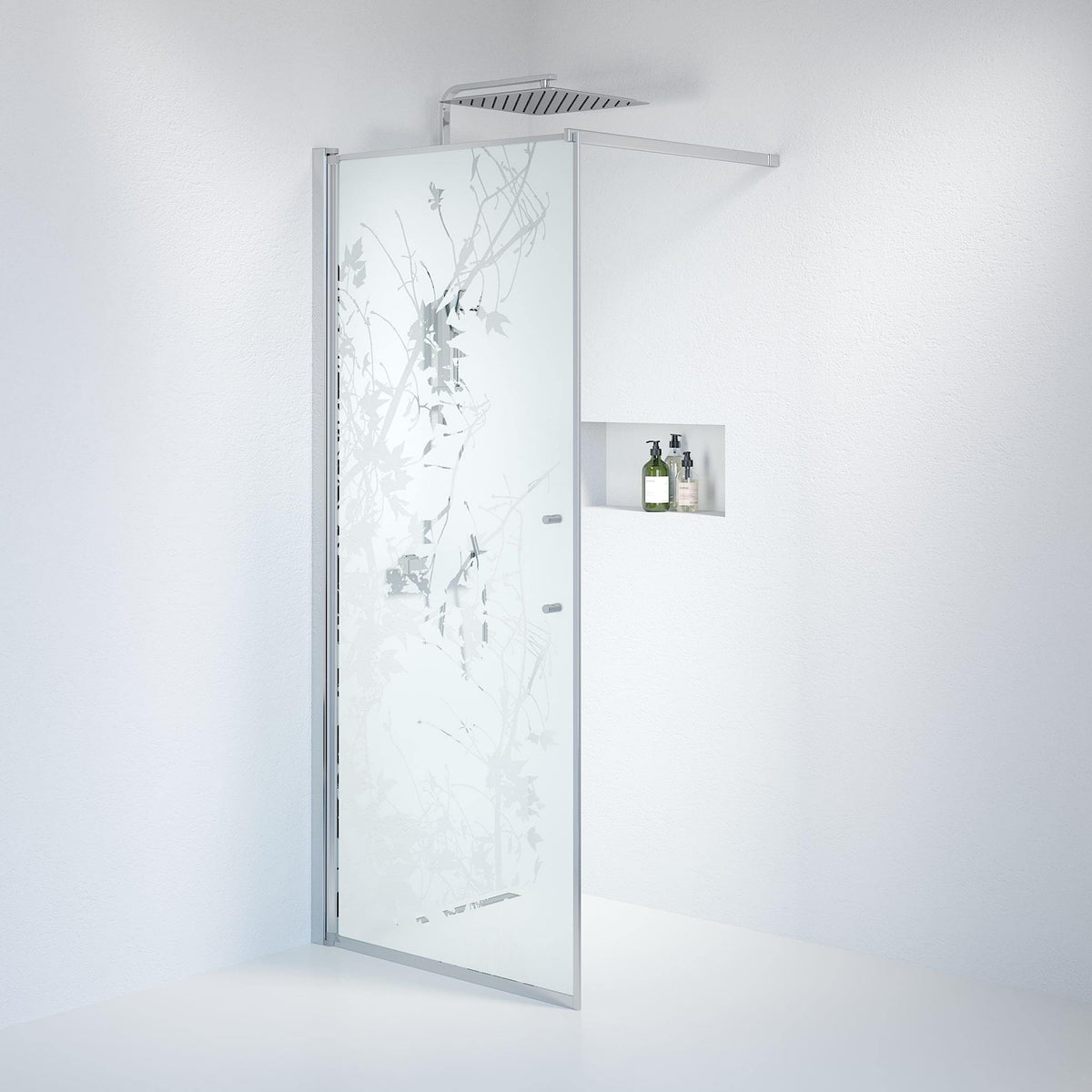 Fjäll Brusevæg, Krom Profil, Frostet Decor Glas - HomeTomato - 39-090-60-54-00 - 8595677121674