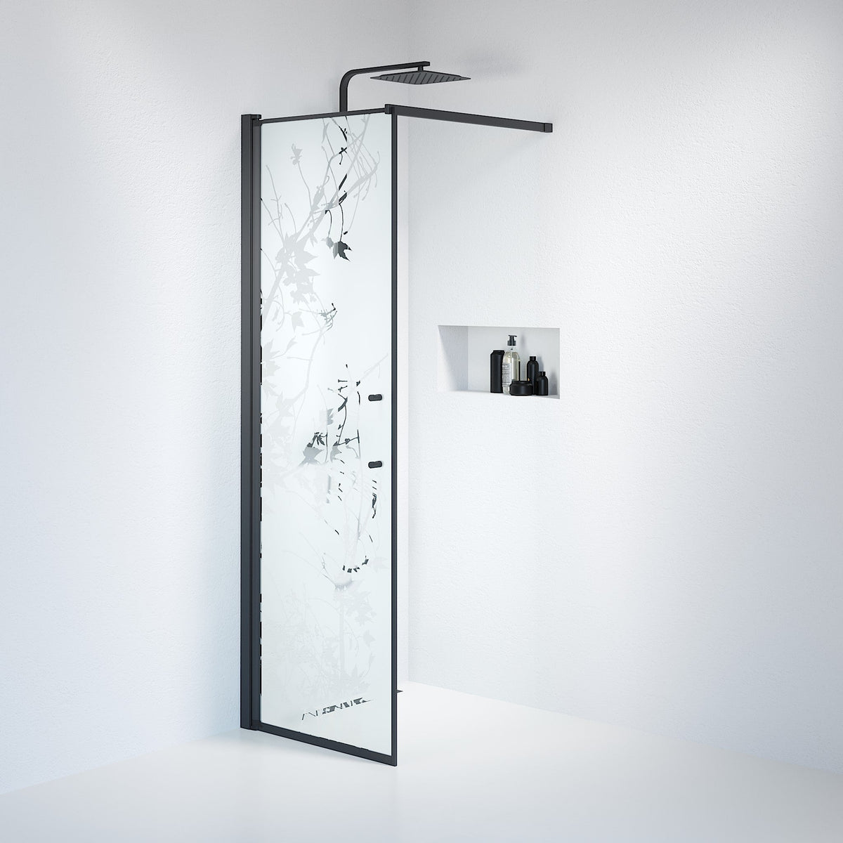 Fjäll Brusevæg, Sort Profil, Frostet Decor Glas - HomeTomato - 39-070-02-54-00 - 8595677121360