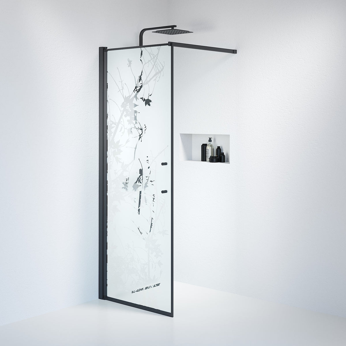 Fjäll Brusevæg, Sort Profil, Frostet Decor Glas - HomeTomato - 39-090-02-54-00 - 8595677121629