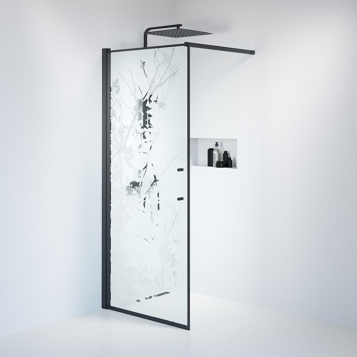 Fjäll Brusevæg, Sort Profil, Frostet Decor Glas - HomeTomato - 39-090-02-54-00 - 8595677121629
