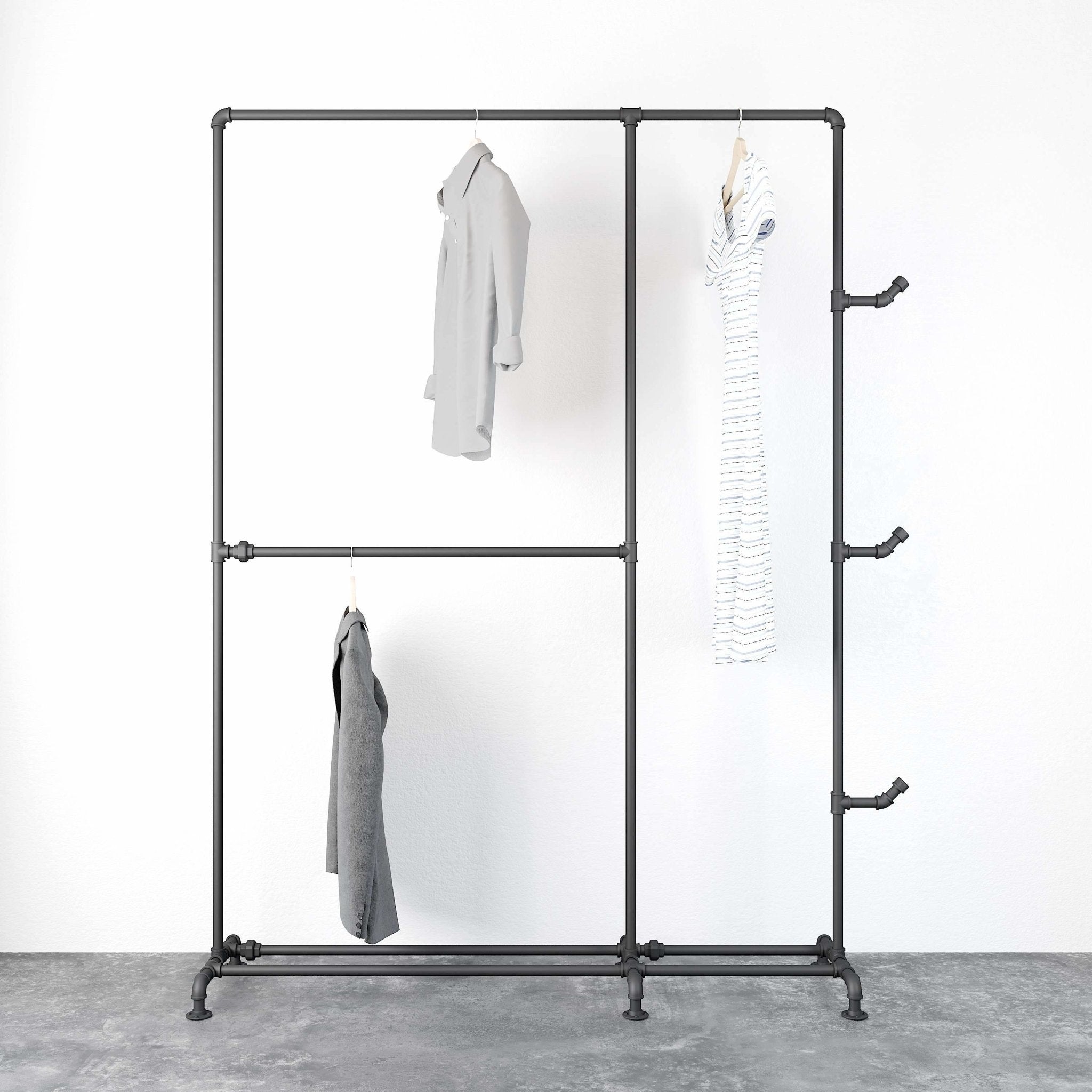 Garderobestativ, Industrielle Vandrør - Gulvmodel - Mat sort - HomeTomato - 50-212-02-02-04 - 8595677116403