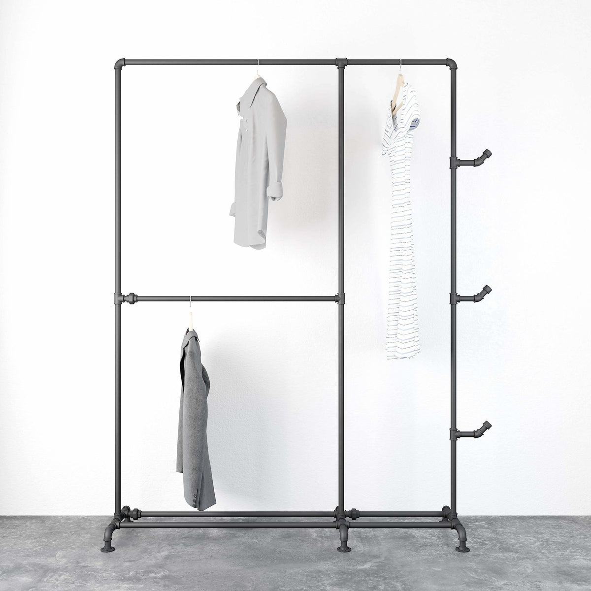 Garderobestativ, Industrielle Vandrør - Gulvmodel - Mat sort - HomeTomato - 50-212-02-02-04 - 8595677116403
