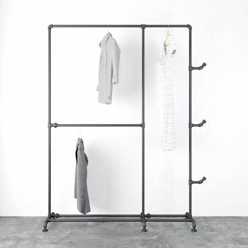 Garderobestativ, Industrielle Vandrør - Gulvmodel - Mat sort - HomeTomato - 50-212-02-02-04 - 8595677116403
