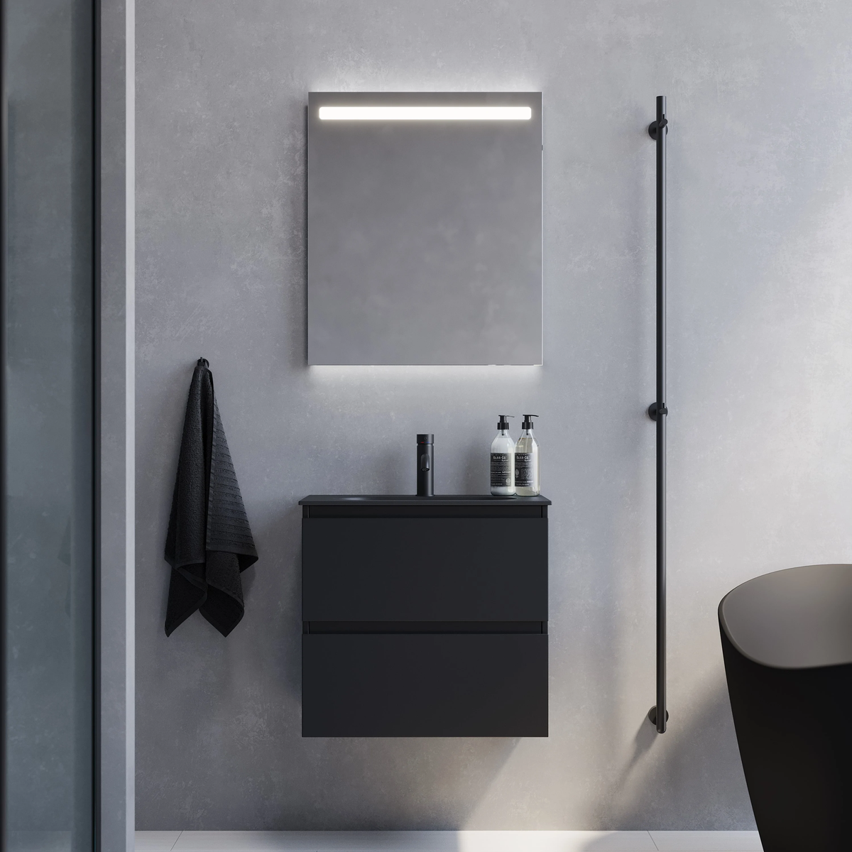 Stockholm Slimline Badmøbelsæt M. Risinge Vask, Mat Sort - HomeTomato - 73-080-73-02-30 - 8595677151121