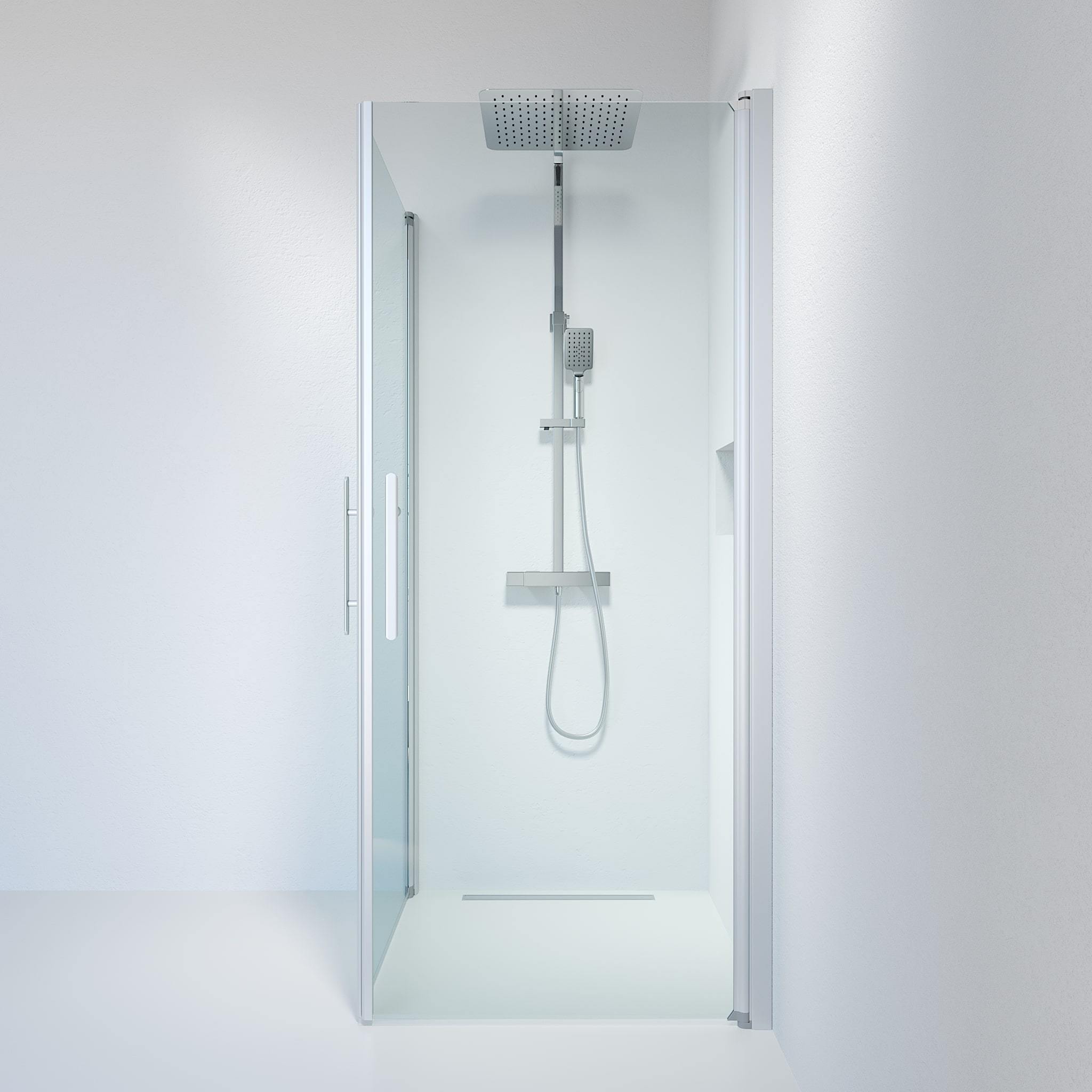 Fjäll Brusehjørne, Firkantet, Børstet Aluminium Profil, Klar Glas - Brusehjørner - BDA Living - HomeTomato - hometomato.dk