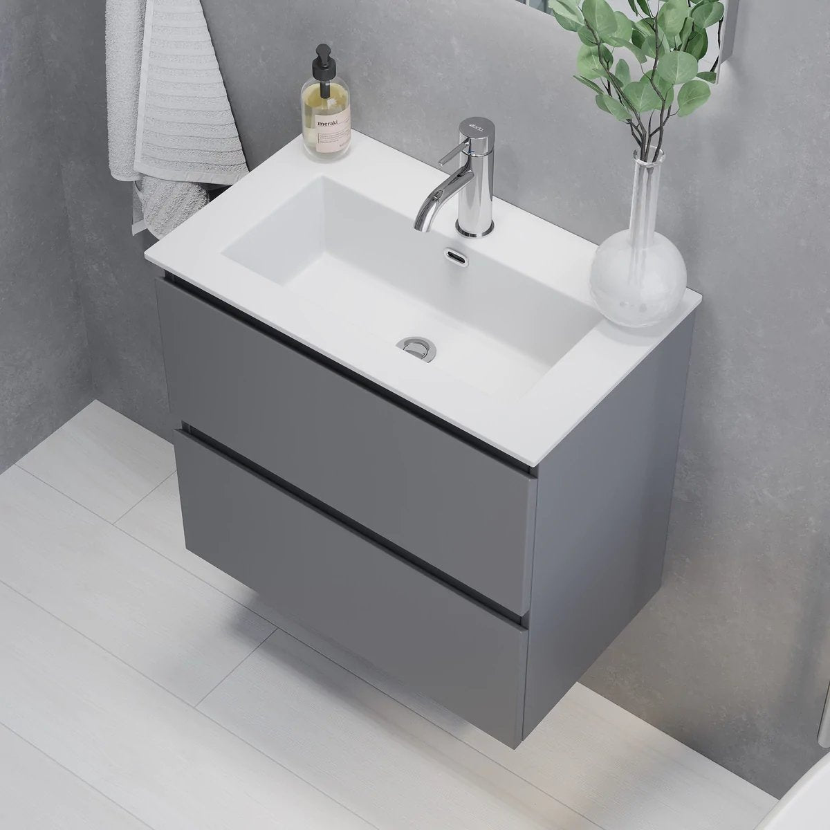 Stockholm Slimline Badmøbelsæt M. Lillehammer Vask, Mat Grå - HomeTomato - 73-060-70-03-30 - 8595677150926