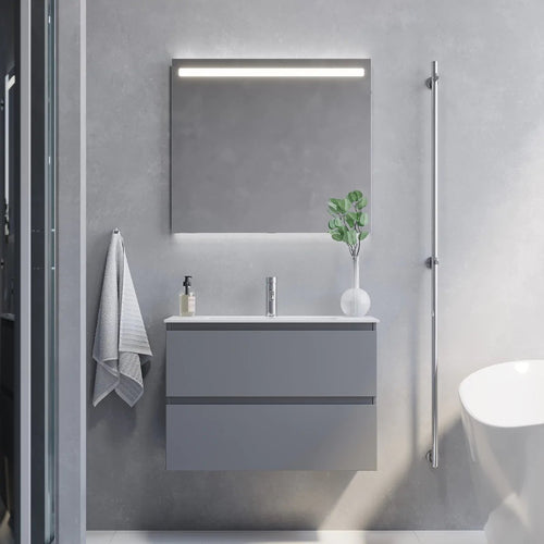 Stockholm Slimline Badmøbelsæt M. Lillehammer Vask, Mat Grå - HomeTomato - 73-080-70-03-30 - 8595677150957