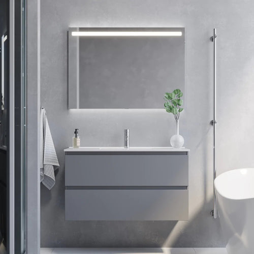 Stockholm Slimline Badmøbelsæt M. Lillehammer Vask, Mat Grå - HomeTomato - 73-100-70-11-30 - 8595677150988
