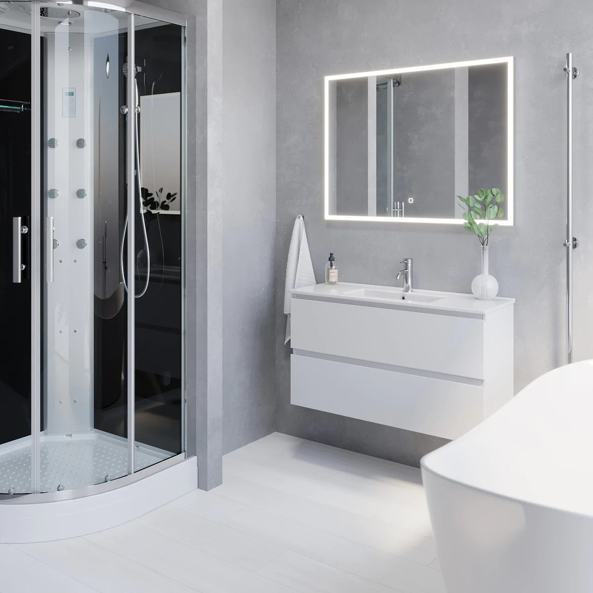Stockholm Slimline Badmøbelsæt M. Lillehammer Vask, Mat Hvid - HomeTomato - 73-060-70-01-30 - 8595677150902