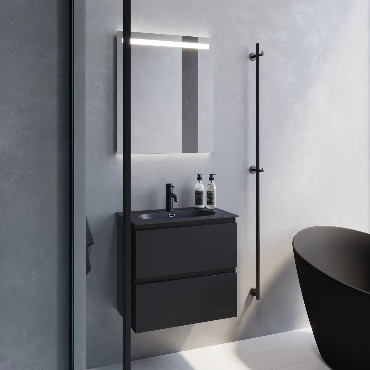Stockholm Slimline Badmøbelsæt M. Risinge Vask, Mat Sort - HomeTomato - 73-060-73-02-30 - 8595677151091