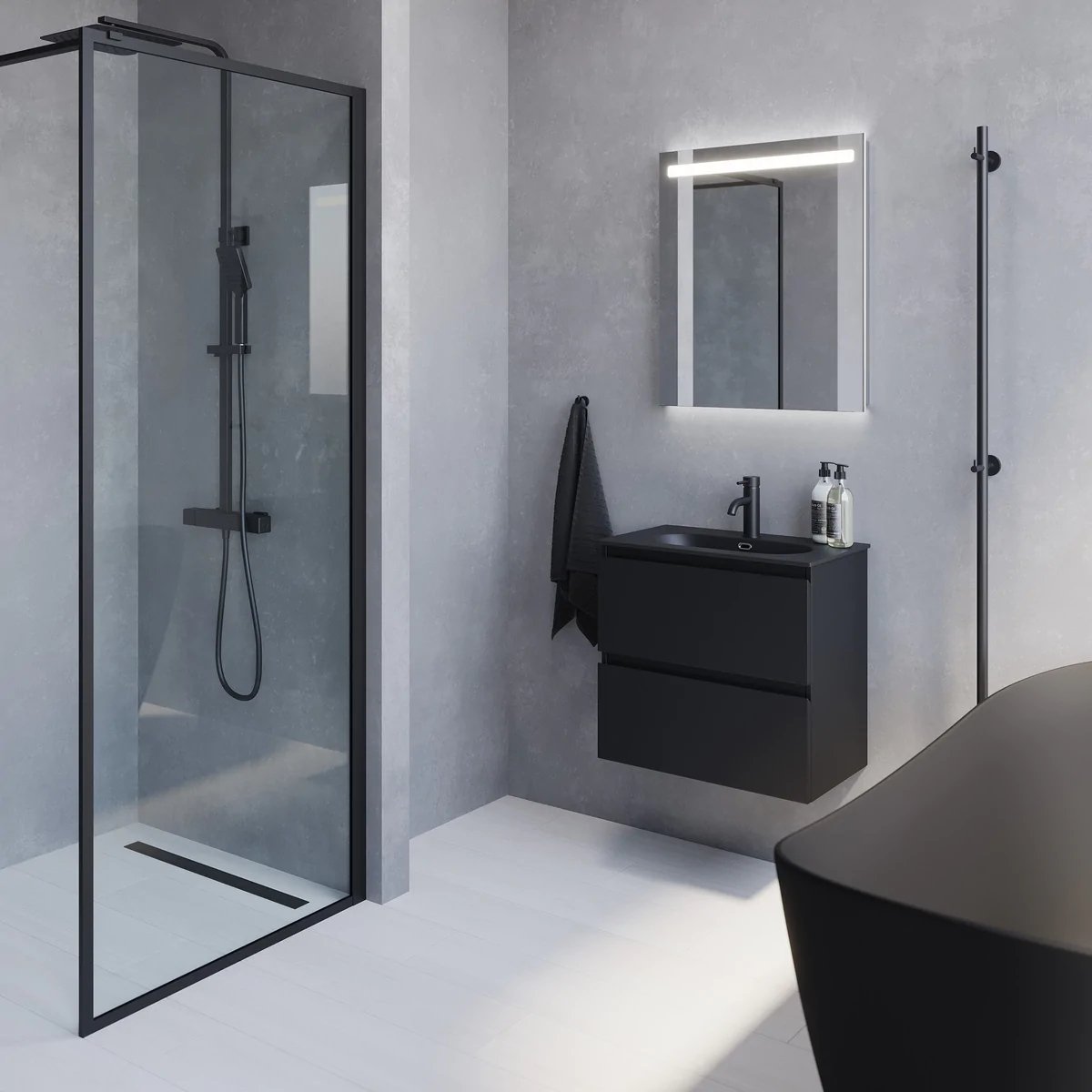 Stockholm Slimline Badmøbelsæt M. Risinge Vask, Mat Sort - HomeTomato - 73-060-73-02-30 - 8595677151091