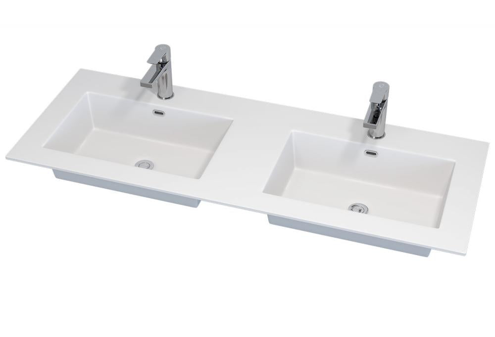 vask - 120 cm, Haraldslund, dobbelt afløb, standard, mat hvid - Solid Surface - HomeTomato - 06-120-82-01-00 - 8595677135695