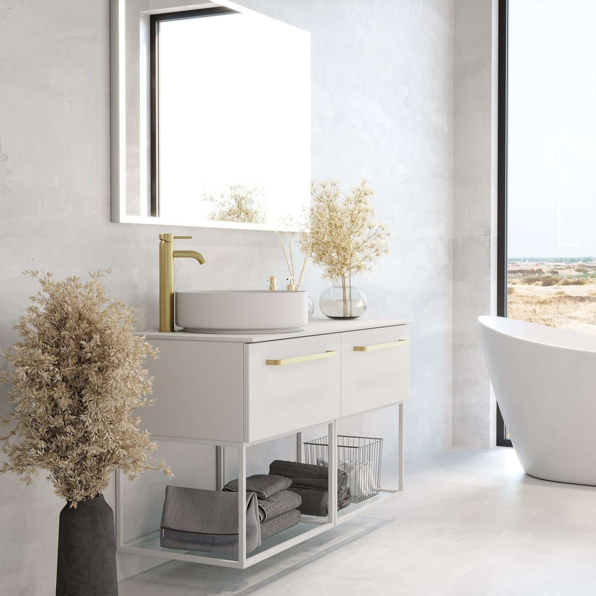 Vienna Compact Badmøbelsæt M. Lillestrøm Vask, Mat Hvid - HomeTomato - 85-120-36-01-32 - 8595677168983