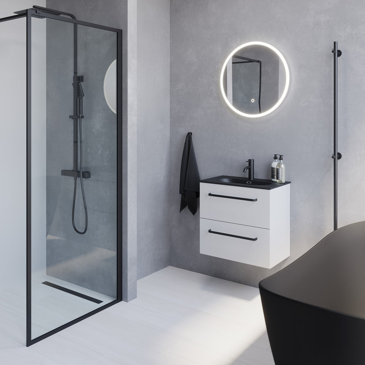 Vienna Slimline Badmøbelsæt M. Risinge Vask, Mat Hvid - HomeTomato - 70-060-73-01-30 - 8595677150186
