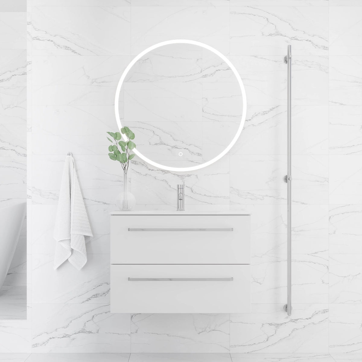 Vienna Slimline Badmøbelsæt M. Risinge Vask, Mat Hvid - HomeTomato - 70-080-72-01-30 - 8595677150506